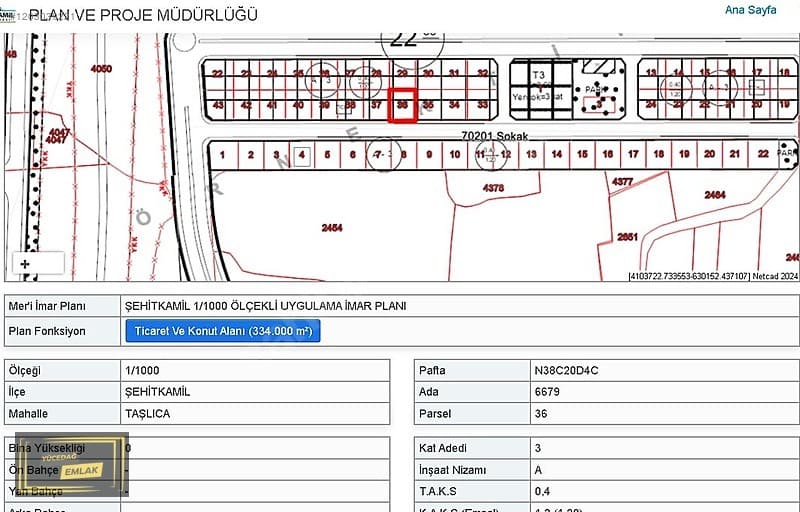 Gaziantep Taşlıca Yatırımcısına Tek Tapu Satılık A3 Arsa