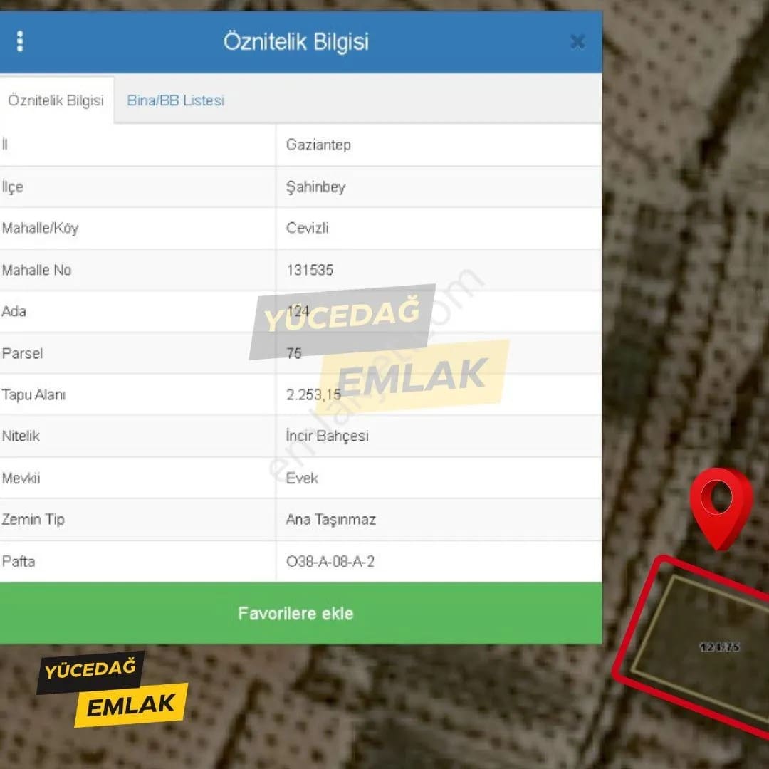 Yücedağ'dan Gaziantep Şahinbey Cevizli 2.250 M² Satılık Arazi